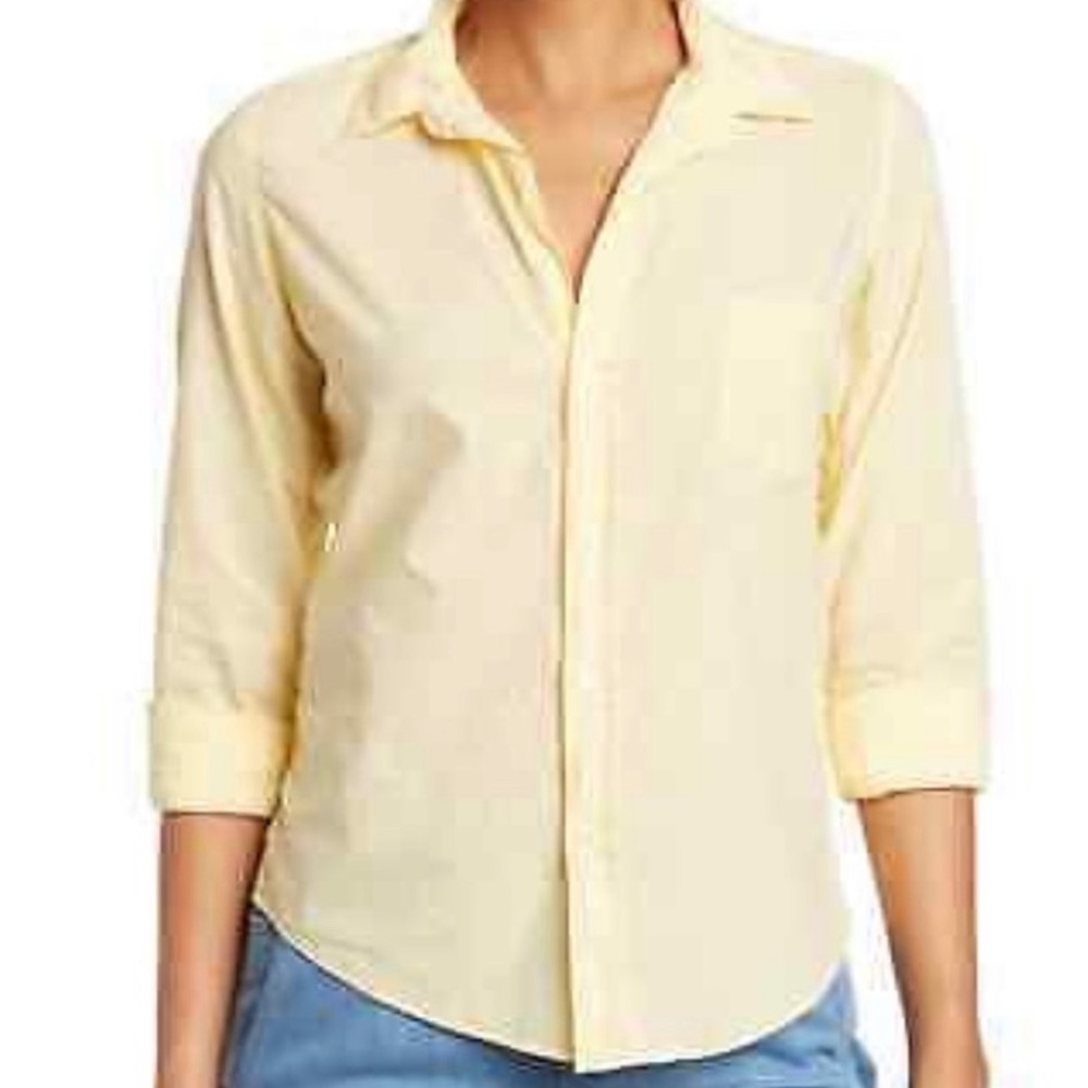 Frank & Eileen Barry Tailored Button-Up, Featherweight, Size L. Light Yellow.